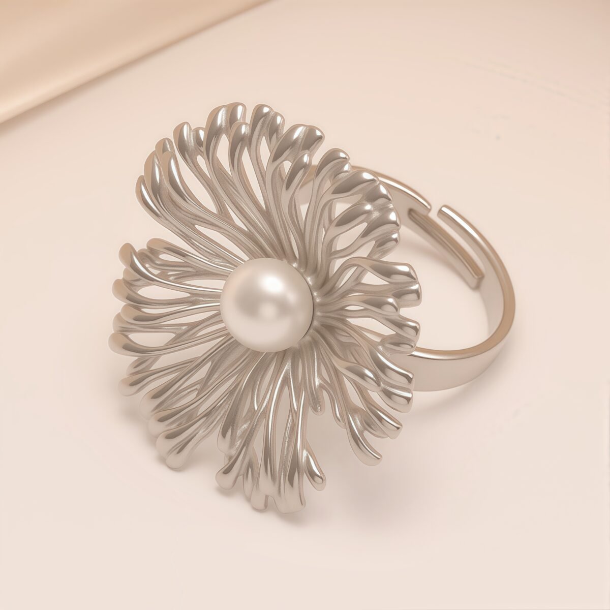 Stylish Pearl Flower Open - Women's Ring, Gold and Silver Versions | N005530 - Image 5