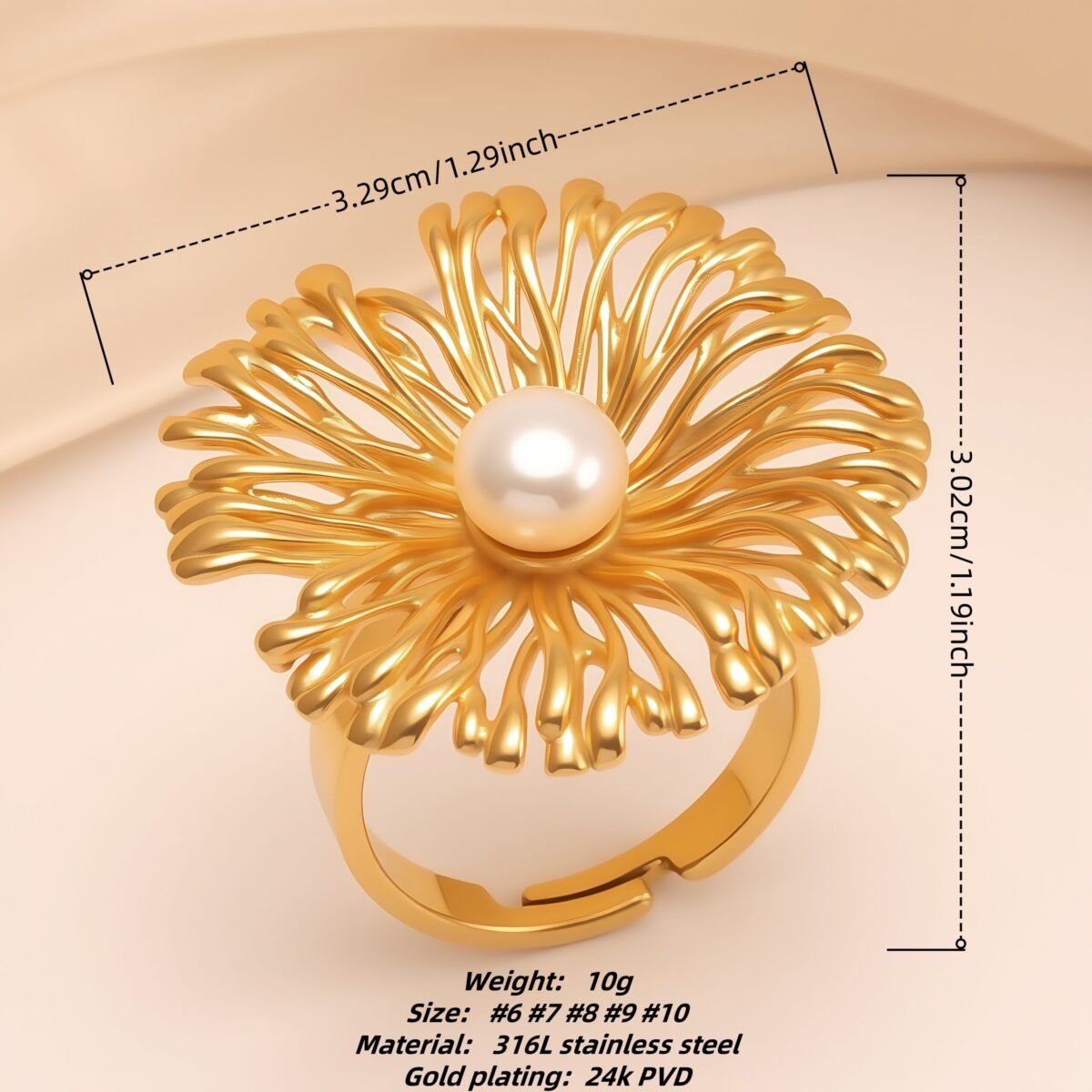 Stylish Pearl Flower Open - Women's Ring, Gold and Silver Versions | N005530 - Image 2