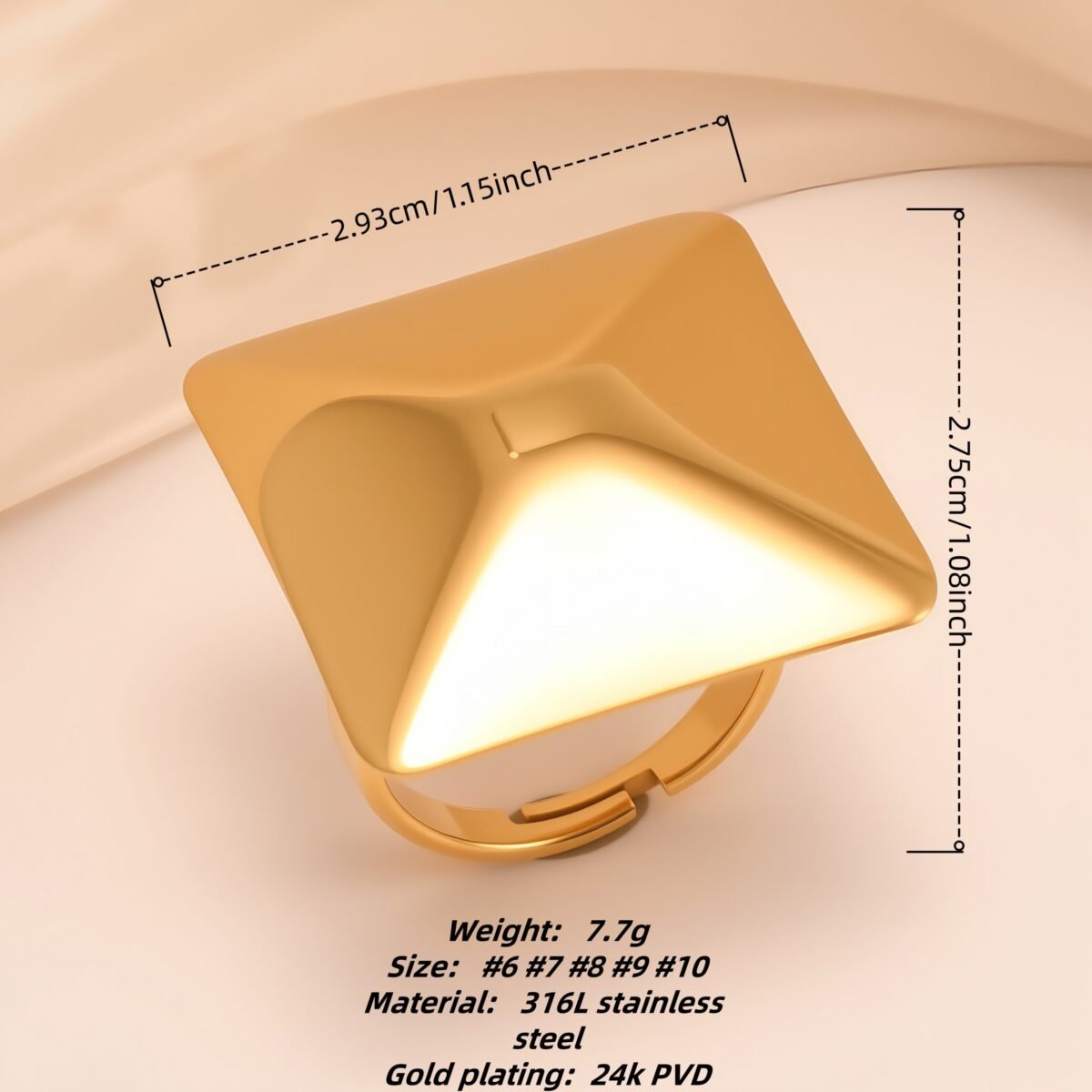 Contemporary Style Angular Square Stainless Steel Women's Ring丨G005377 - Image 2
