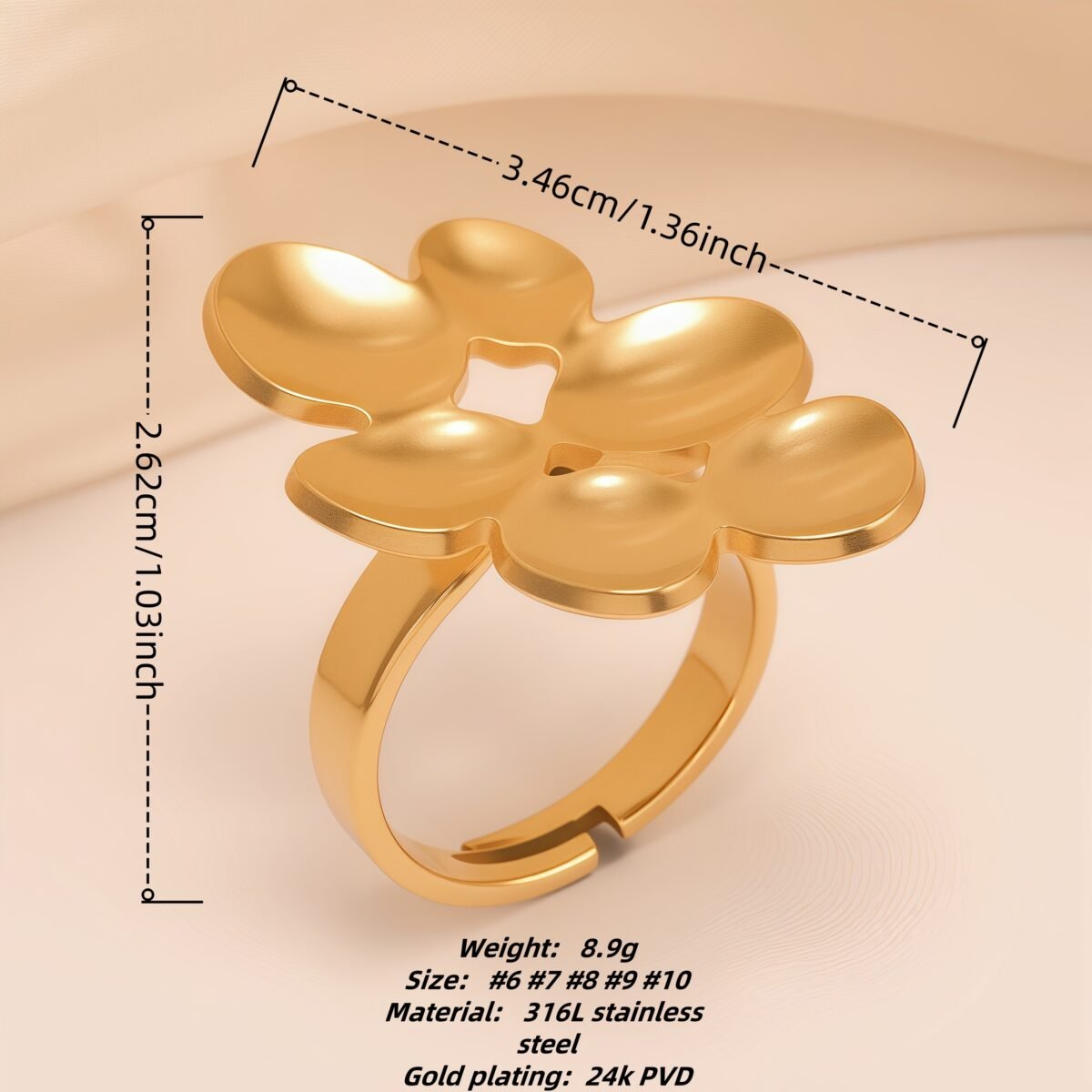 Minimalist Style Hollow Flower Stainless Steel Women's Ring丨G005948 - Image 2