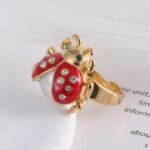 Cute lucky diamond-encrusted ladybug stainless steel Waterproof Waterproof Ring丨K007541J - Image 4