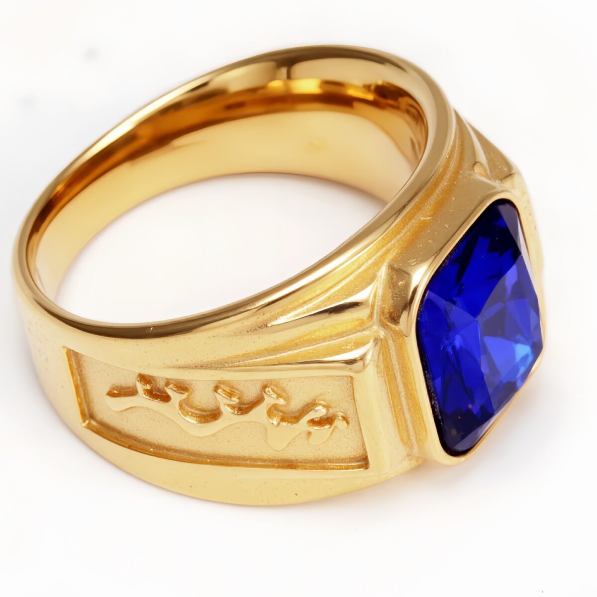 Gold - Carved Square Color - Gem Ring - Retro and Trendy Jewelry | BL135JHB- - Image 11
