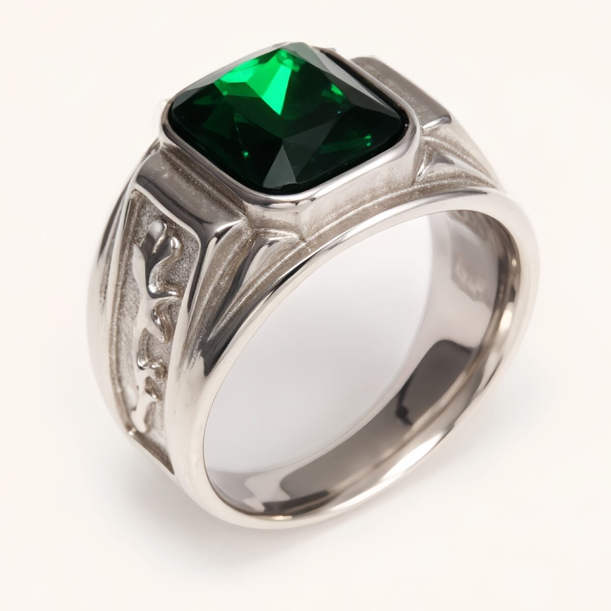 Silver - Carved Square Color - Gem Ring - Retro and Trendy Jewelry | BL135GH - Image 5