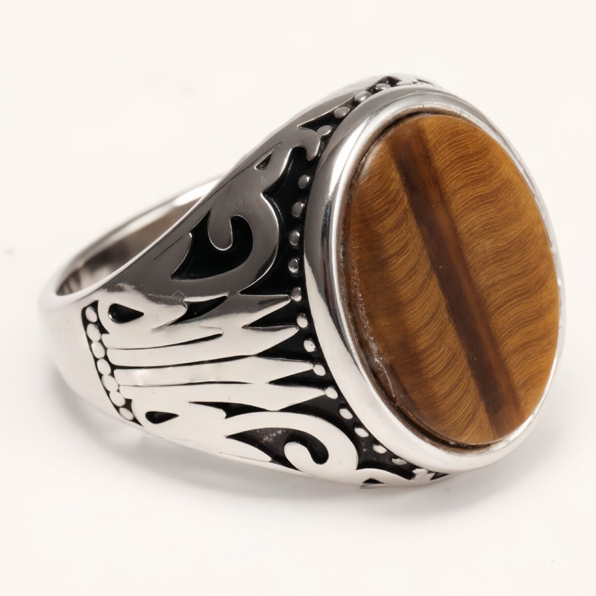 Silver - Inlaid Gemstone Carved Ring - Retro and Trendy Jewelry | K00680GH - Image 10