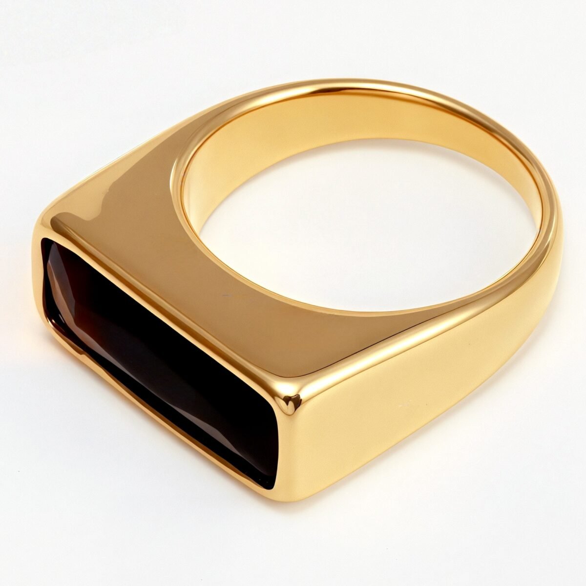 Gold - Inlaid Rectangular Gem Ring - Minimalist and Stylish Jewelry | K003723 - Image 4