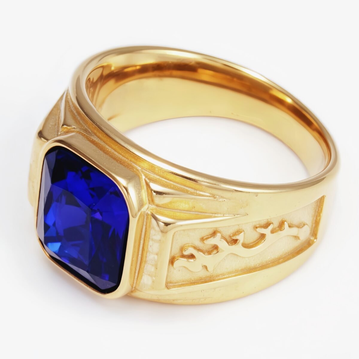 Gold - Carved Square Color - Gem Ring - Retro and Trendy Jewelry | BL135JHB- - Image 12