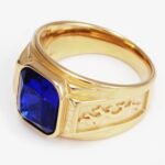 Gold - Carved Square Color - Gem Ring - Retro and Trendy Jewelry | BL135JHB- - Image 12