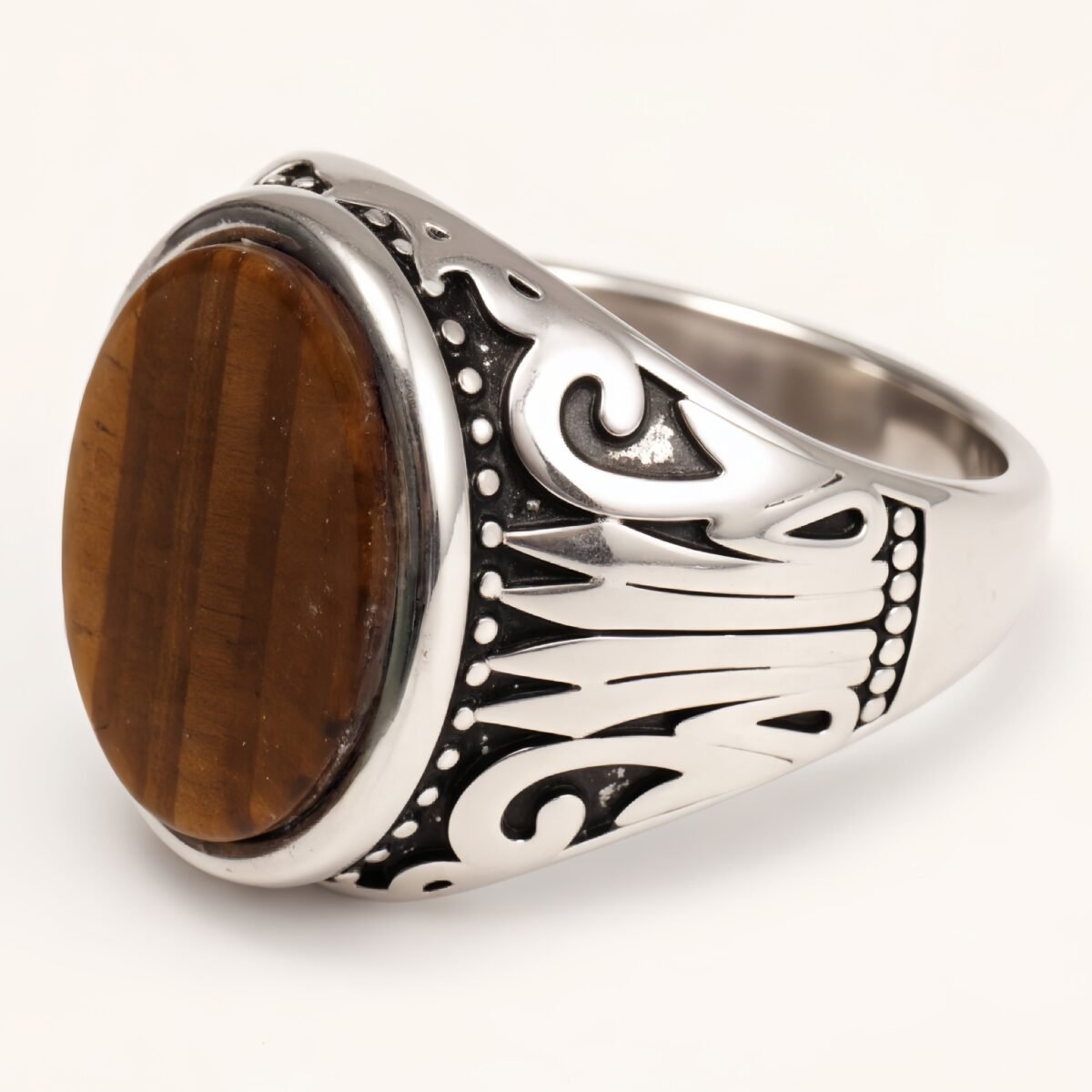 Silver - Inlaid Gemstone Carved Ring - Retro and Trendy Jewelry | K00680GH - Image 11