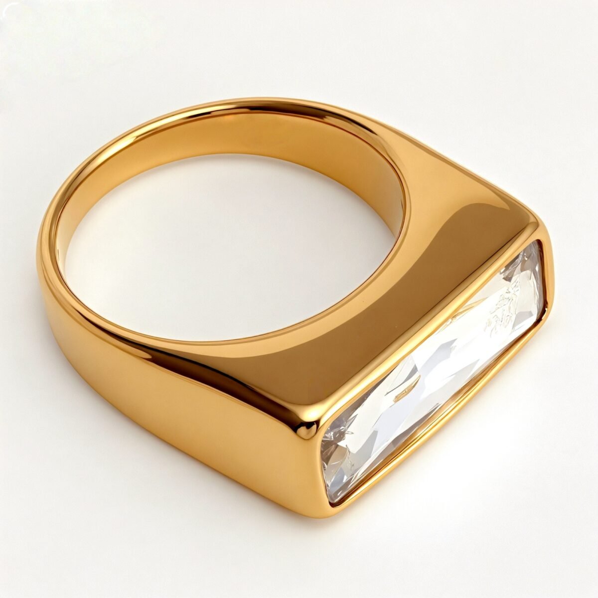 Gold - Inlaid Rectangular Gem Ring - Minimalist and Stylish Jewelry | K003723 - Image 7
