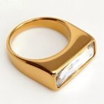 Gold - Inlaid Rectangular Gem Ring - Minimalist and Stylish Jewelry | K003723 - Image 7
