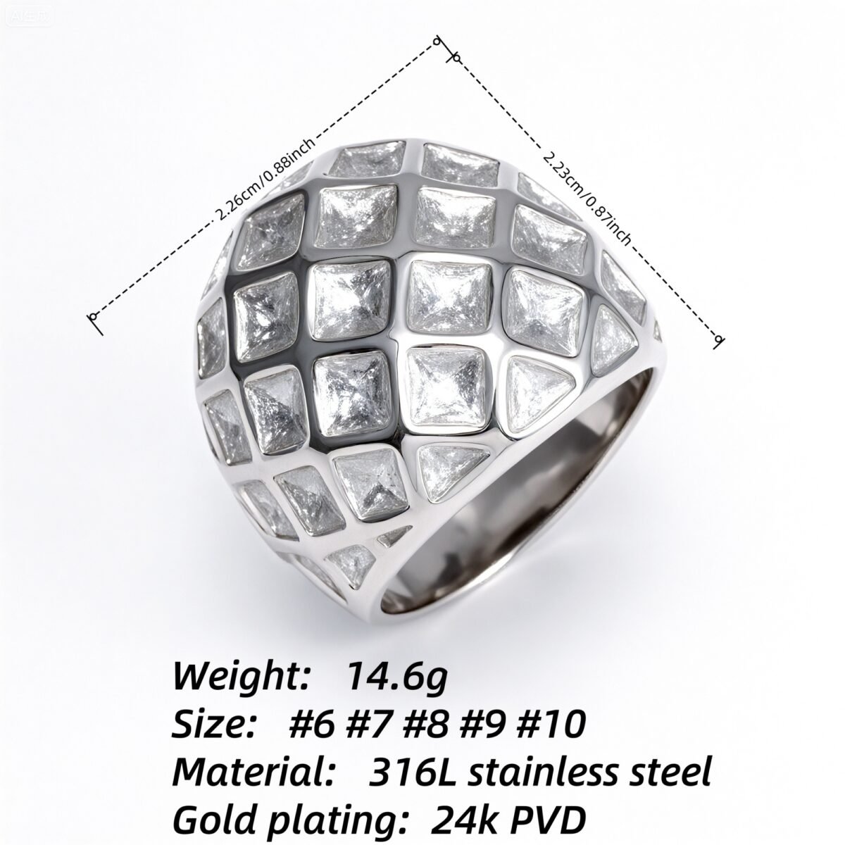 Metallic Texture Diamond - Pattern Ring - Trendy and Versatile Unisex Accessory | G003671 - Image 4