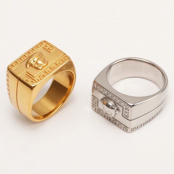 Men's Vintage Totem Two - Tone Stainless Steel Ring, Bold Statement Band | G00698