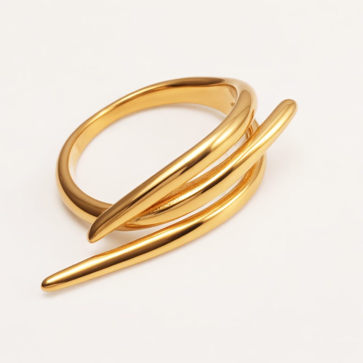 Gold - Silver Bicolor Crossed Streamline Ring, Stylish and Personalized Trendy Band | G004949 - Image 4