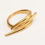 Gold - Silver Bicolor Crossed Streamline Ring, Stylish and Personalized Trendy Band | G004949 - Image 4