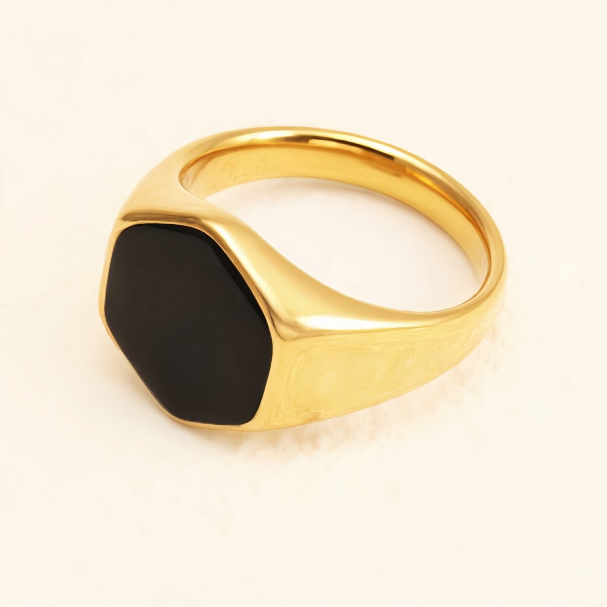 Gold Hexagonal Black Gem Ring, Minimalist & Stylish Band for Men & Women |A249 - Image 2