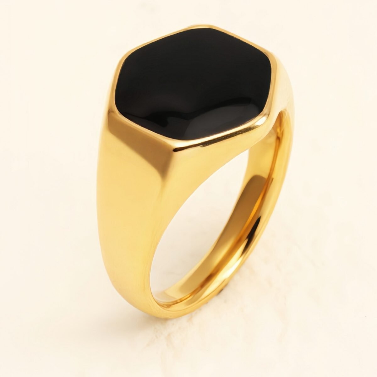 Gold Hexagonal Black Gem Ring, Minimalist & Stylish Band for Men & Women |A249 - Image 3