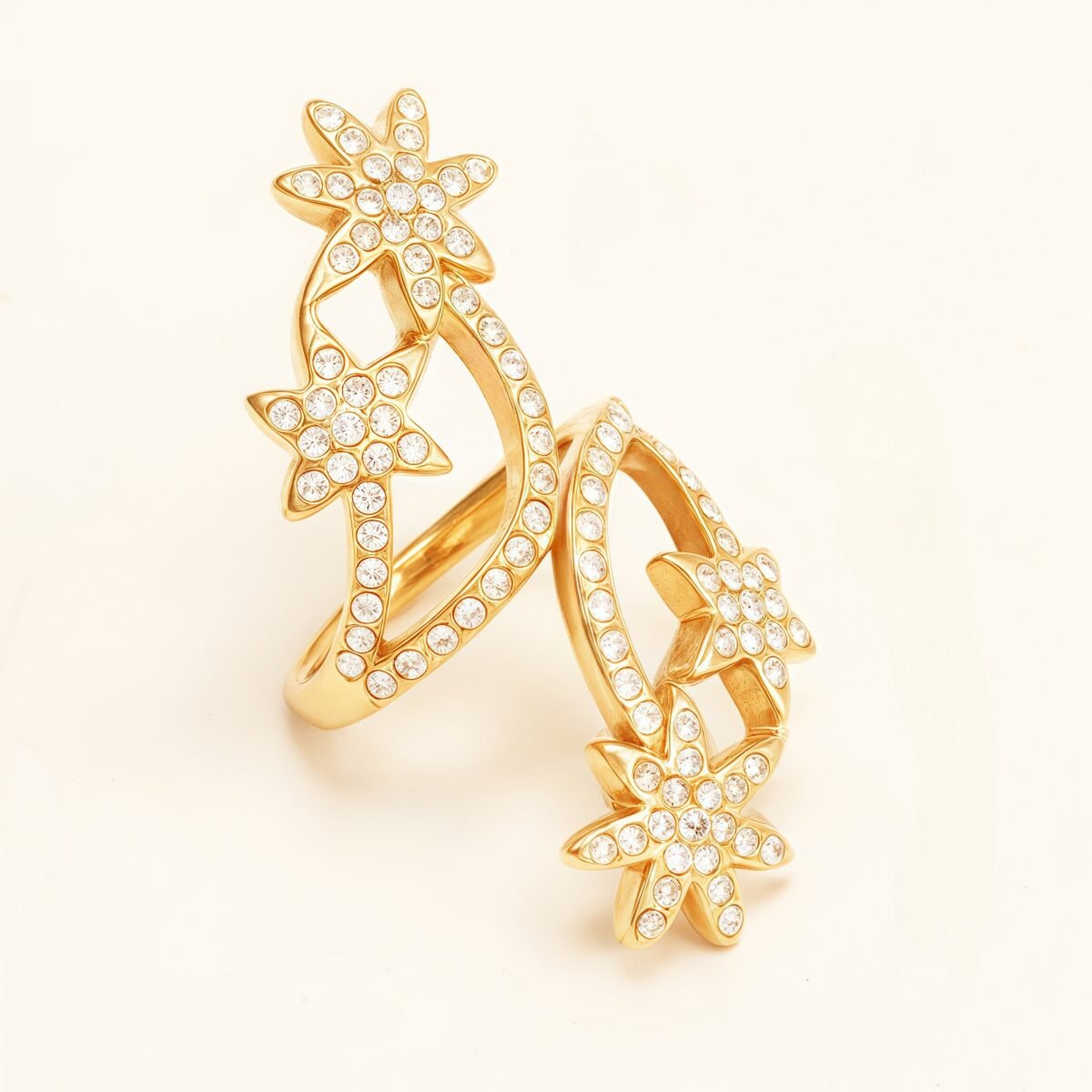 Star - Shaped Diamond - Inlaid Ring, Women's Fashion Hollow Gold Ring | DJ9702J - Image 2