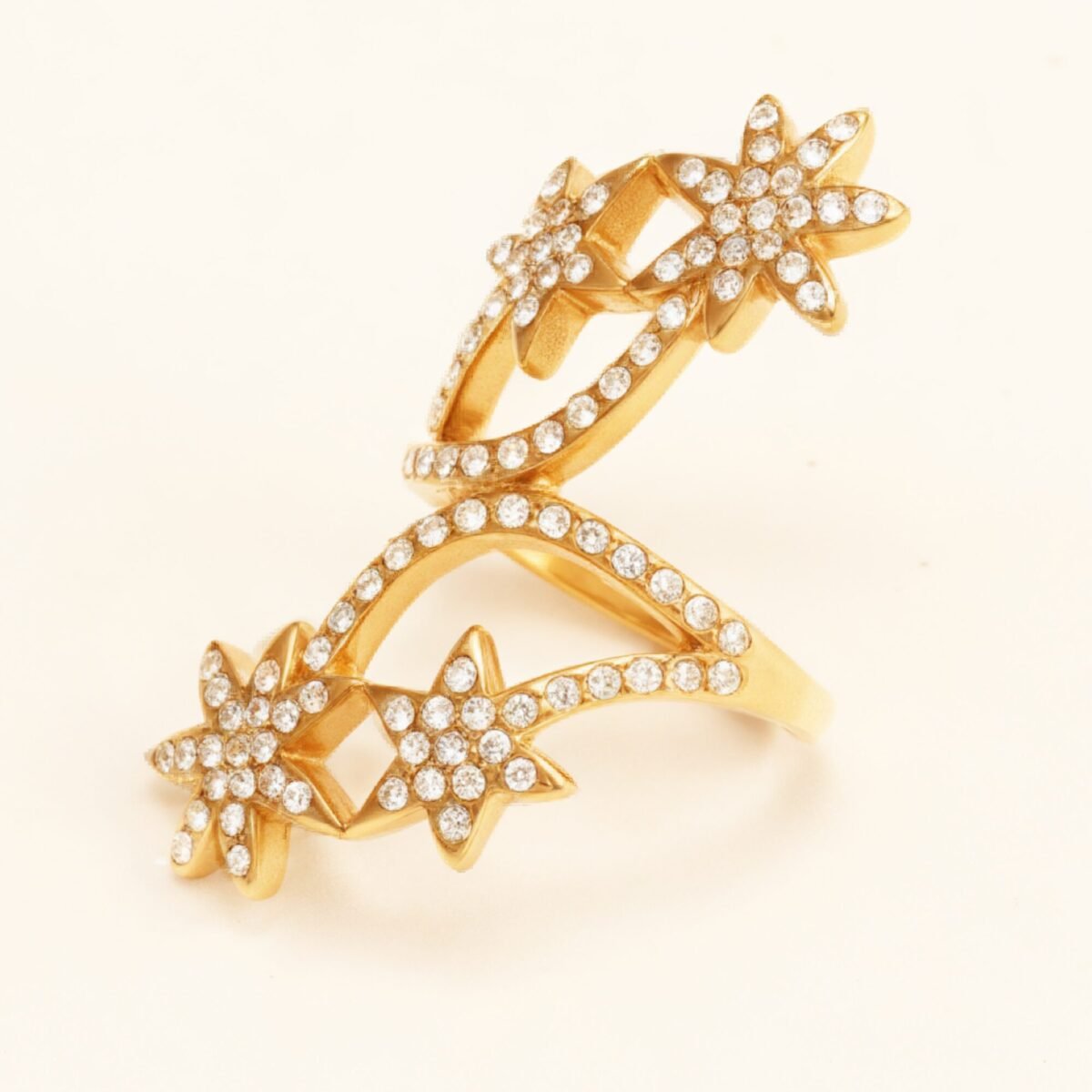 Star - Shaped Diamond - Inlaid Ring, Women's Fashion Hollow Gold Ring | DJ9702J - Image 3