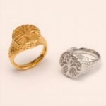 Stylish Men's Gold - and - Silver Stainless Steel Ring with Embossed Pattern | DZ102
