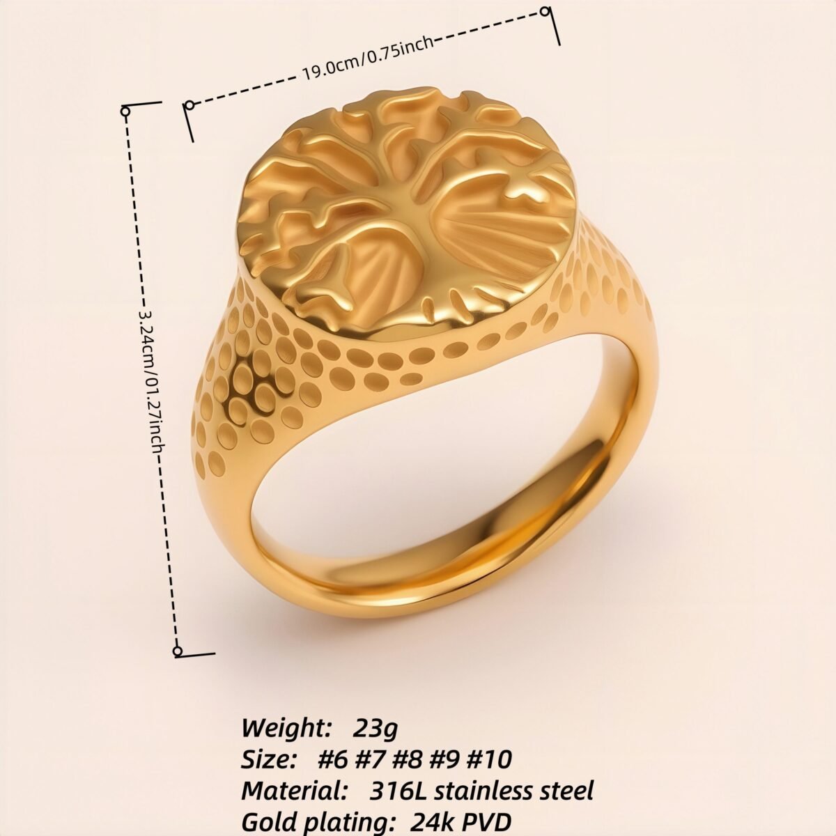 Stylish Men's Gold - and - Silver Stainless Steel Ring with Embossed Pattern | DZ102 - Image 2