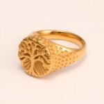 Stylish Men's Gold - and - Silver Stainless Steel Ring with Embossed Pattern | DZ102 - Image 4