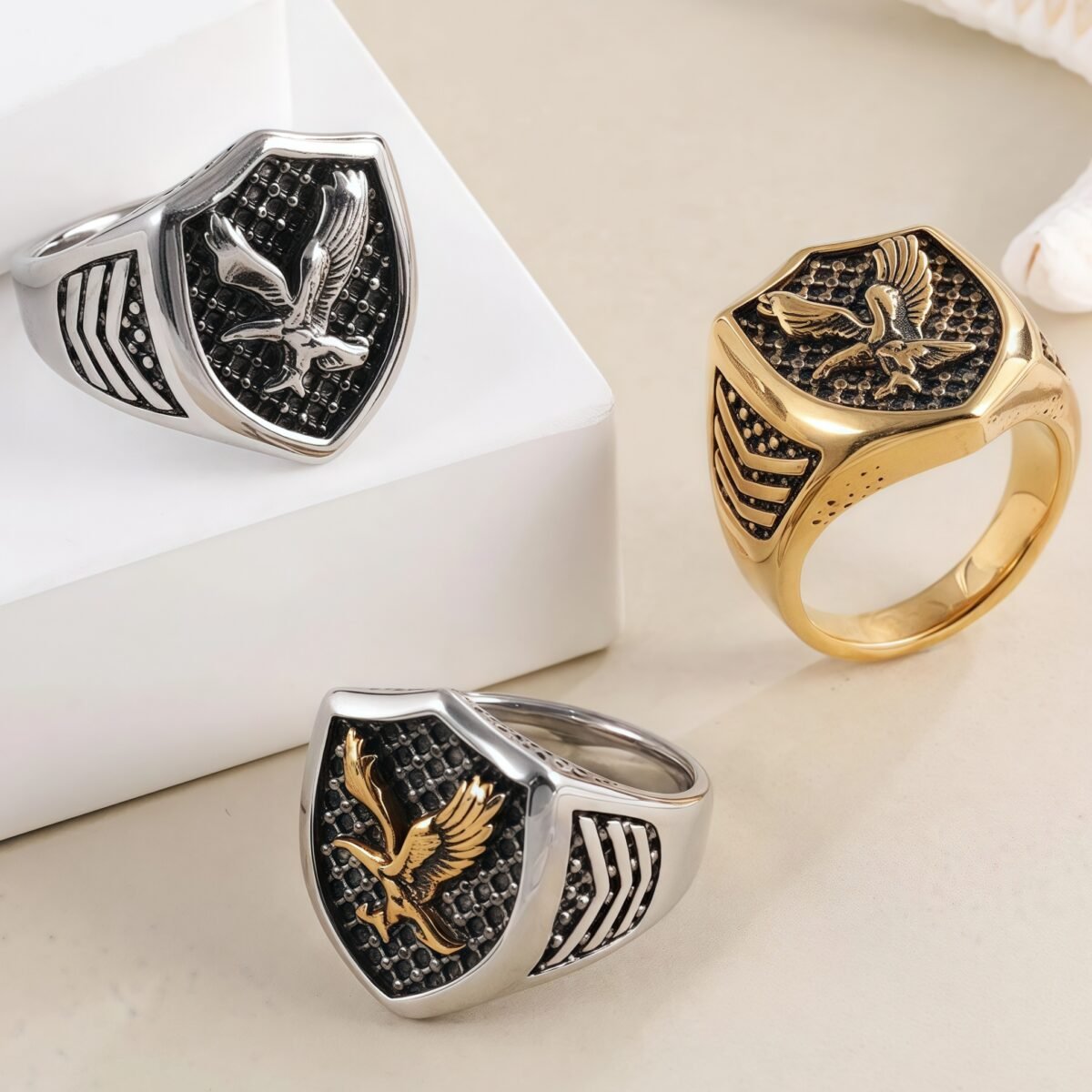 Vintage Eagle Design Stainless Steel Ring Men's Fashion Accessory | DZ1661 - Image 1