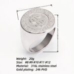 Dollar Sign Retro Meander Silver Ring, Trendy Men's Band | DZ1680 - Image 4