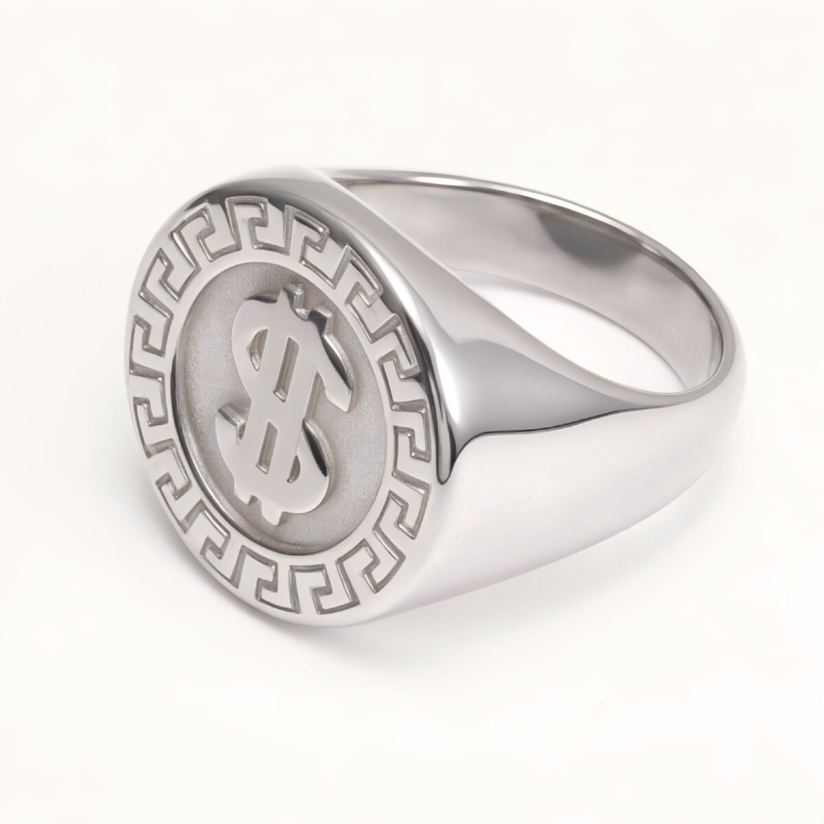 Dollar Sign Retro Meander Silver Ring, Trendy Men's Band | DZ1680 - Image 3