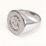Dollar Sign Retro Meander Silver Ring, Trendy Men's Band | DZ1680 - Image 3