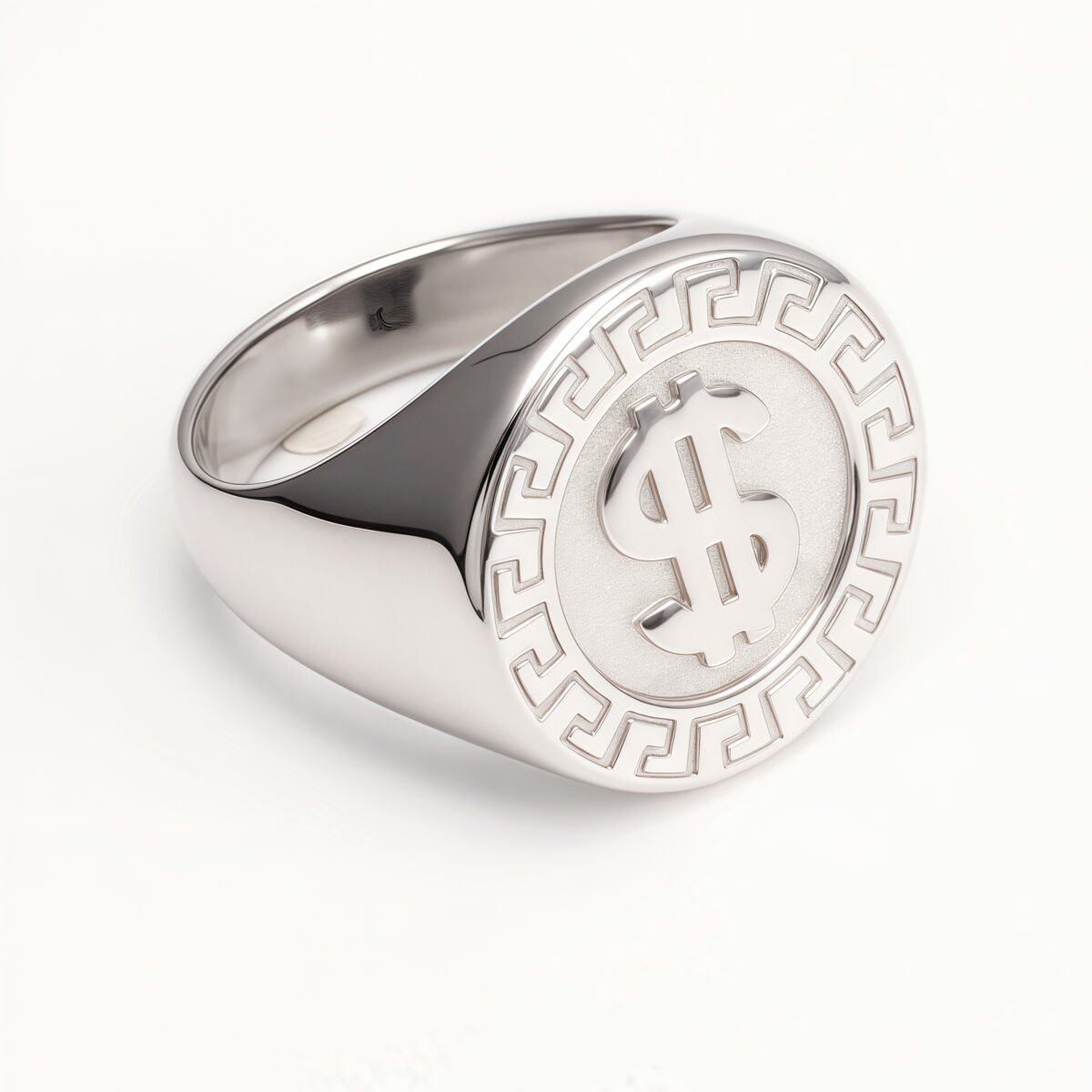 Dollar Sign Retro Meander Silver Ring, Trendy Men's Band | DZ1680 - Image 2