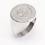 Dollar Sign Retro Meander Silver Ring, Trendy Men's Band | DZ1680
