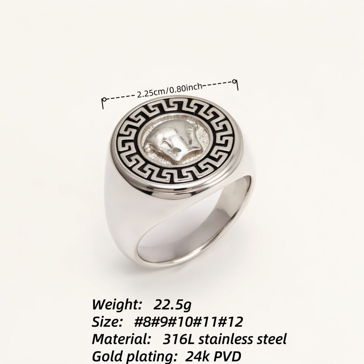 Vintage Greek Key Medusa Head Silver Ring, Trendy Men's Band | DZ255 - Image 4