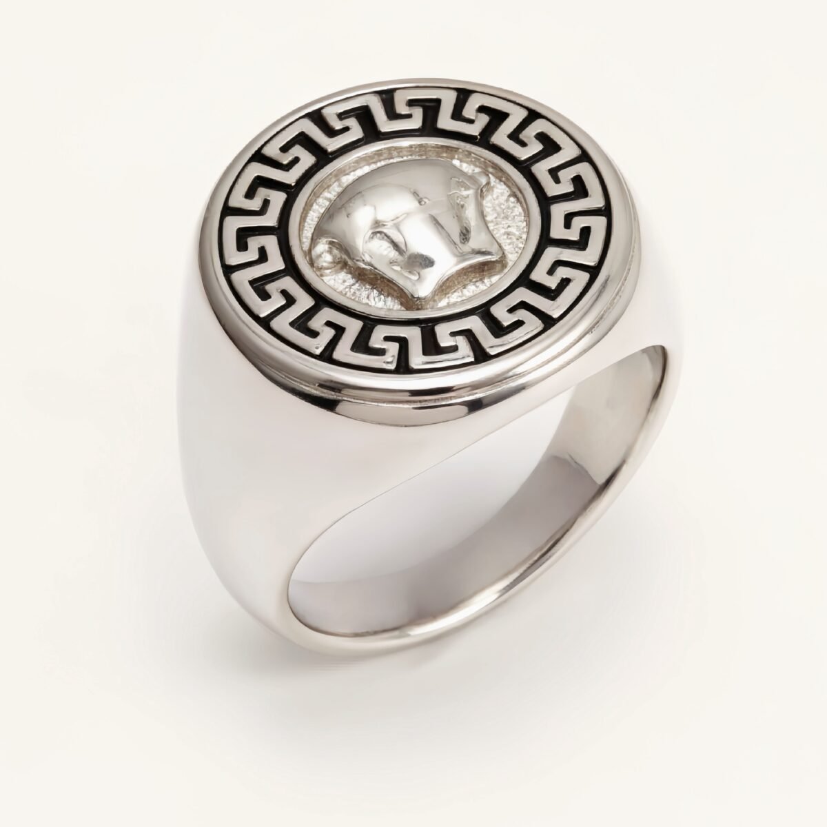 Vintage Greek Key Medusa Head Silver Ring, Trendy Men's Band | DZ255 - Image 1