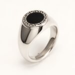 Vintage Meander Black - Faced Silver Ring, Minimalist Band for Trendsetters | DZ474