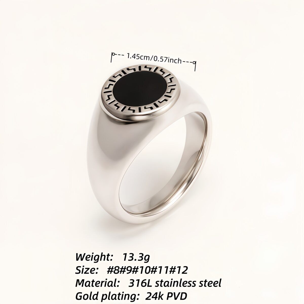 Vintage Meander Black - Faced Silver Ring, Minimalist Band for Trendsetters | DZ474 - Image 4