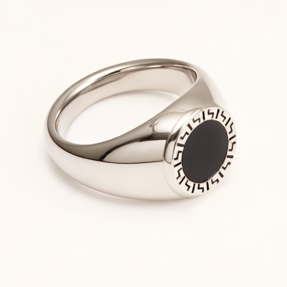 Vintage Meander Black - Faced Silver Ring, Minimalist Band for Trendsetters | DZ474 - Image 3