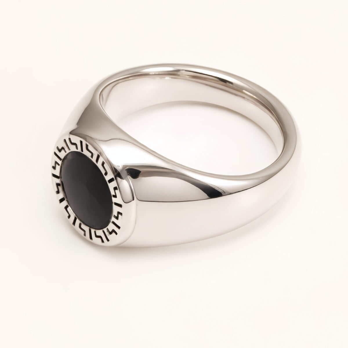 Vintage Meander Black - Faced Silver Ring, Minimalist Band for Trendsetters | DZ474 - Image 2
