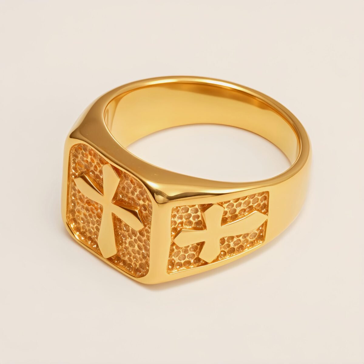 Trendy Men's Gold - and - Silver Stainless Steel Ring with Cross Pattern | DZ522 - Image 4