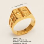 Trendy Men's Gold - and - Silver Stainless Steel Ring with Cross Pattern | DZ522 - Image 2