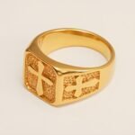 Trendy Men's Gold - and - Silver Stainless Steel Ring with Cross Pattern | DZ522 - Image 4