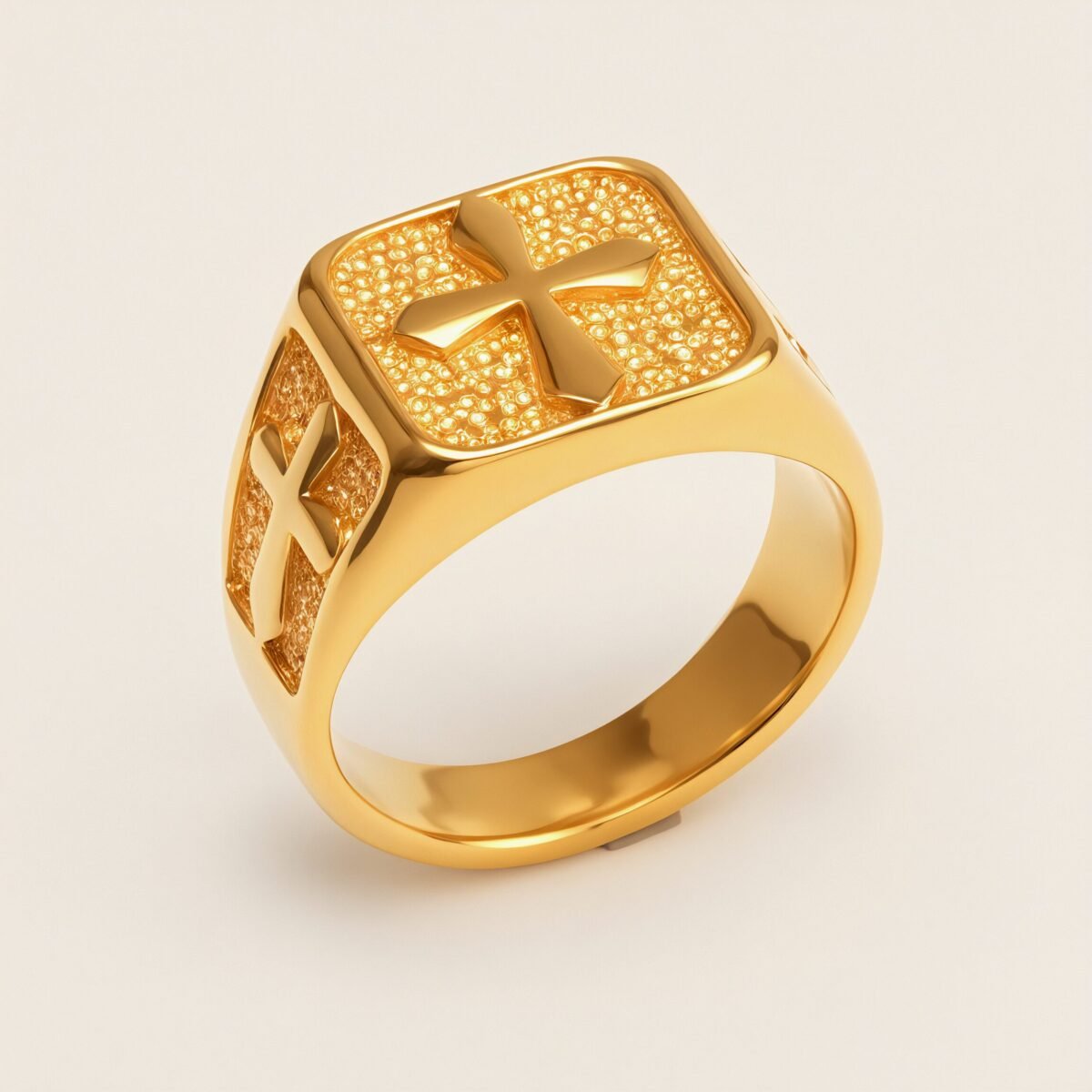 Trendy Men's Gold - and - Silver Stainless Steel Ring with Cross Pattern | DZ522 - Image 3
