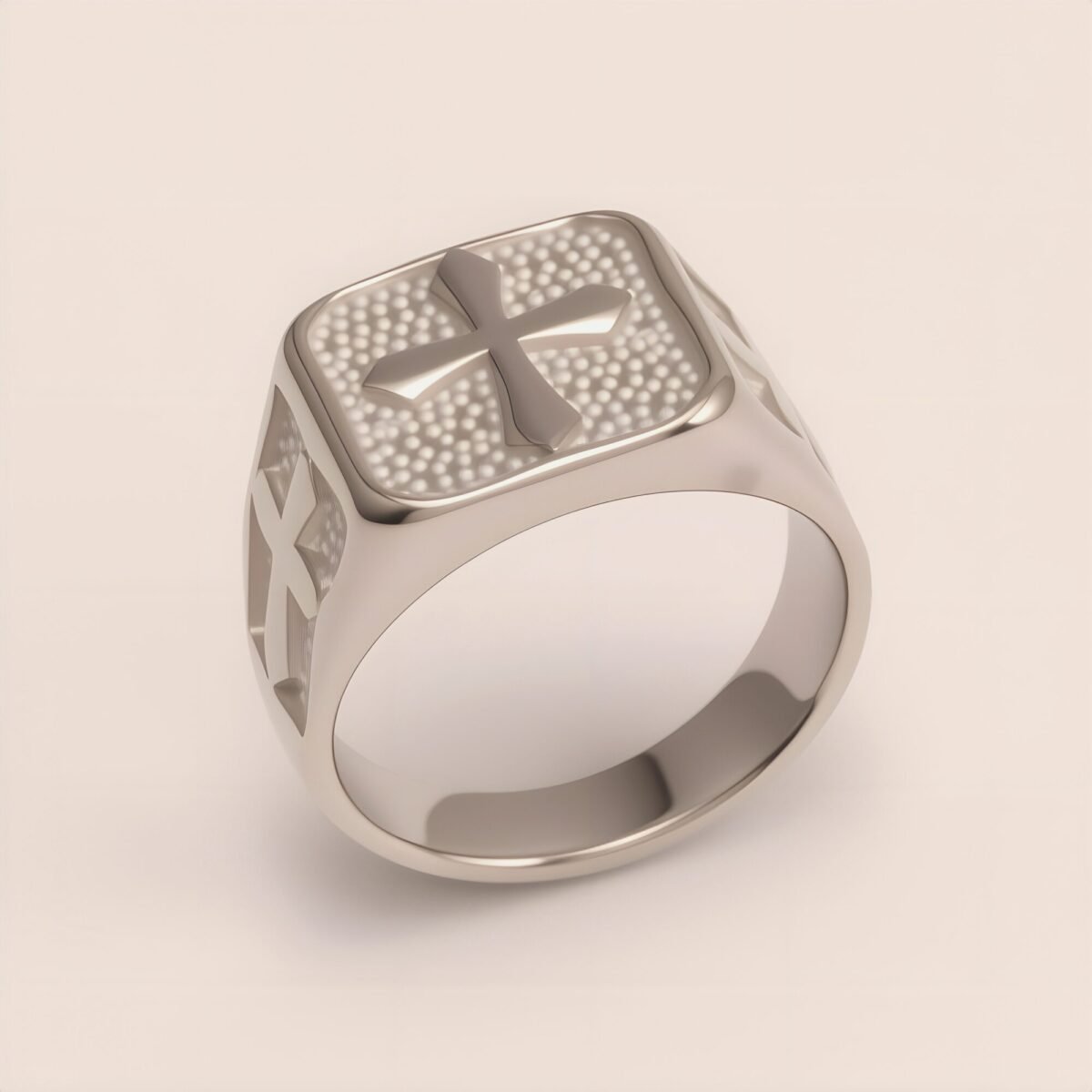 Trendy Men's Gold - and - Silver Stainless Steel Ring with Cross Pattern | DZ522 - Image 5