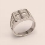 Trendy Men's Gold - and - Silver Stainless Steel Ring with Cross Pattern | DZ522 - Image 5