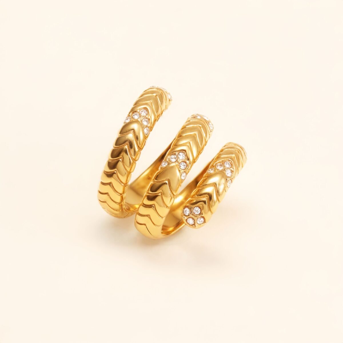Luxurious Three - Layer Gold and Diamond Ring, Fashionable Stacked Style for Women | DJ9701J - Image 2