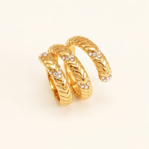 Luxurious Three - Layer Gold and Diamond Ring, Fashionable Stacked Style for Women | DJ9701J