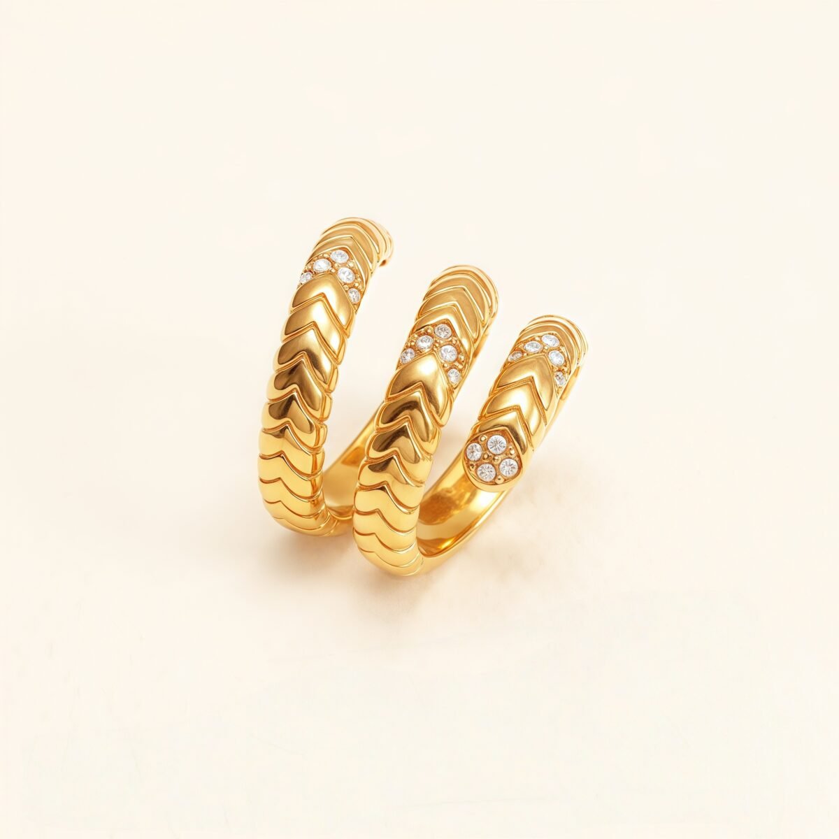 Luxurious Three - Layer Gold and Diamond Ring, Fashionable Stacked Style for Women | DJ9701J - Image 3