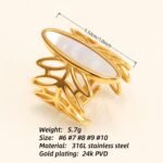 Geometric Hollow Mother - of - Pearl Ring, Fashion Women's Niche Design Gold Ring | WF-1041J - Image 4