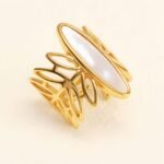Geometric Hollow Mother - of - Pearl Ring, Fashion Women's Niche Design Gold Ring | WF-1041J