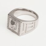Silver Men's Ring with Lion Head and Greek Meander Pattern | G002053 - Image 2