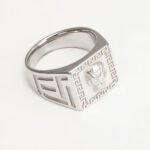Silver Men's Ring with Lion Head and Greek Meander Pattern | G002053 - Image 3